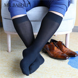 3Pairs Pack Men's Striped Black Stretch Cotton Over The Calf Dress Socks 0070