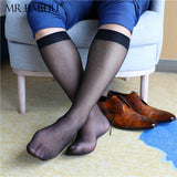 5Pairs Pack Men's Long Black Navy Super Thin Silky Sheer Dress Socks 0023