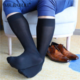 3Pairs Pack Men's Striped Black Stretch Cotton Over The Calf Dress Socks 0070