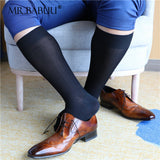 3Pairs Pack Men's Striped Black Stretch Cotton Over The Calf Dress Socks 0070