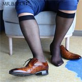 5Pairs Pack Men's Long Black Navy Super Thin Silky Sheer Dress Socks 0023