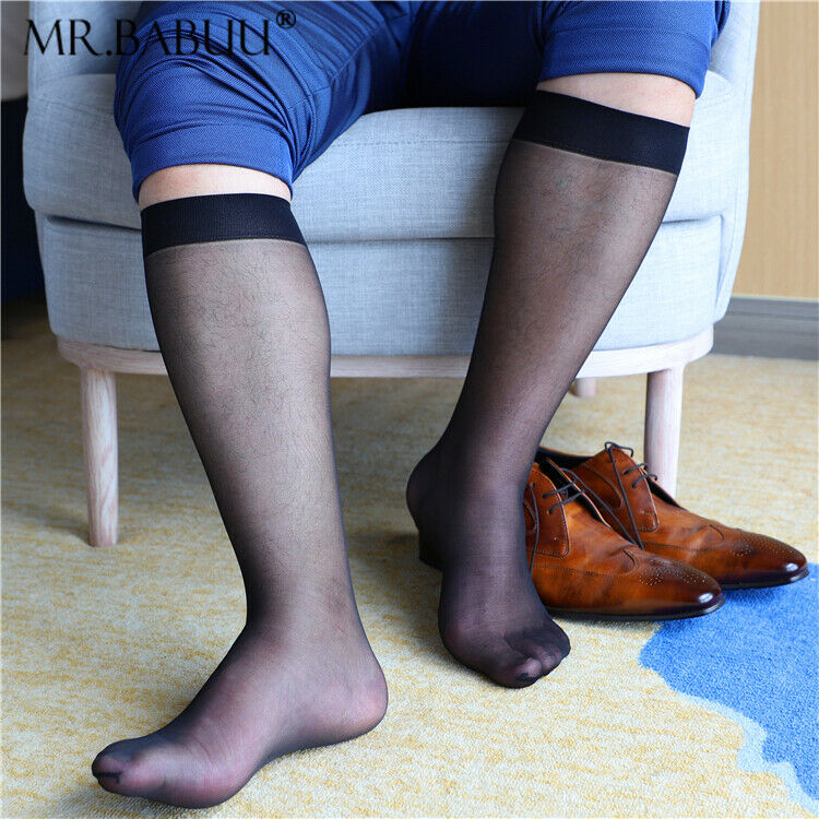 5Pairs Pack Men's Long Black Navy Super Thin Silky Sheer Dress Socks 0 ...