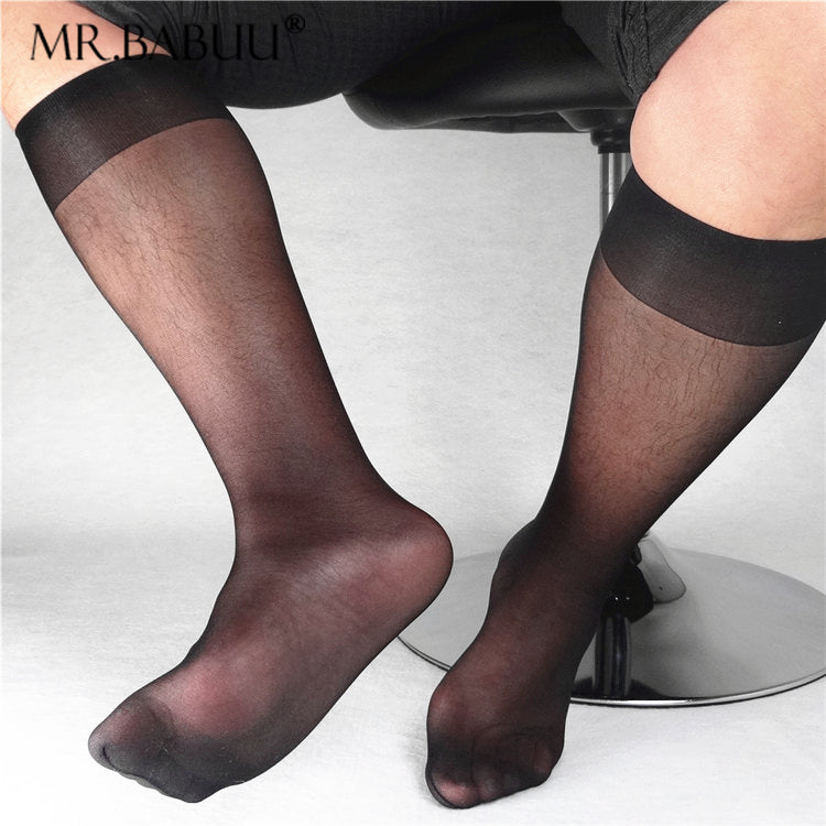 5Pairs Men's Super Thin see-through Transparent Navy Silky OTC Dress Sheer  Socks