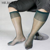 5Pairs Men's Super Thin Transparent Navy Silky OTC Dress Sheer Socks 0022