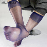 5Pairs Men's Super Thin Transparent Navy Silky OTC Dress Sheer Socks 0022