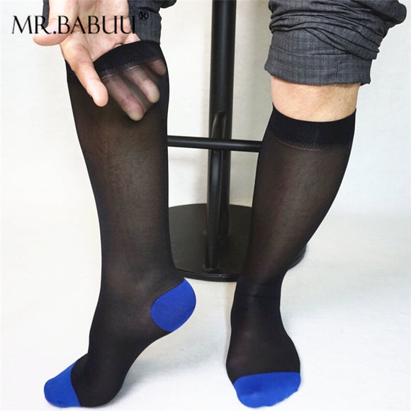 2Pairs Pack Men's Solid Color OTC TNT Dress Sheer Formal Socks 0020